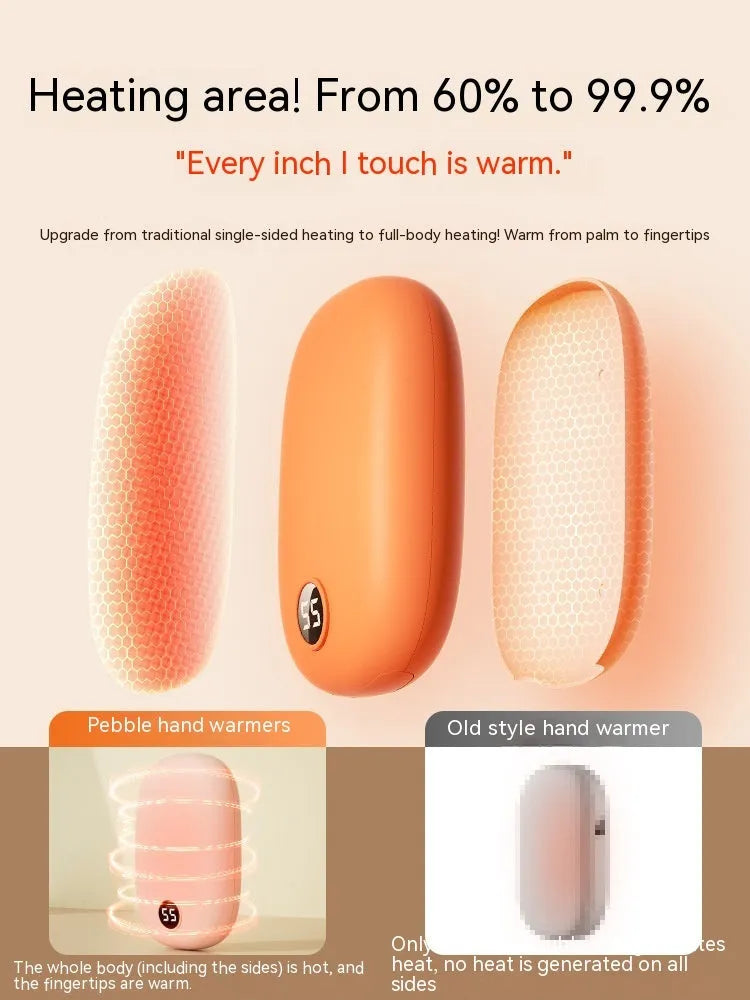 Portable two-in-one hand warmer and USB power bank, model H2, 11.5x7x2.6cm, in Milky White, Peach Pink or Warm Orange