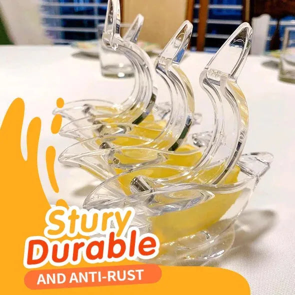 Transparent acrylic manual lemon juicer with bird-shaped press for squeezing citrus slices