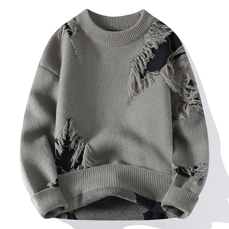 Fashion casual round neck loose men's polyester sweater in black, gray, and green, sizes M to 4XL