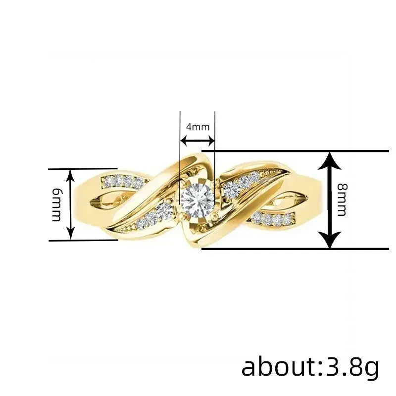 Gold colour copper cross ring with inlaid zircon stone for women sizes No 6 to No 10
