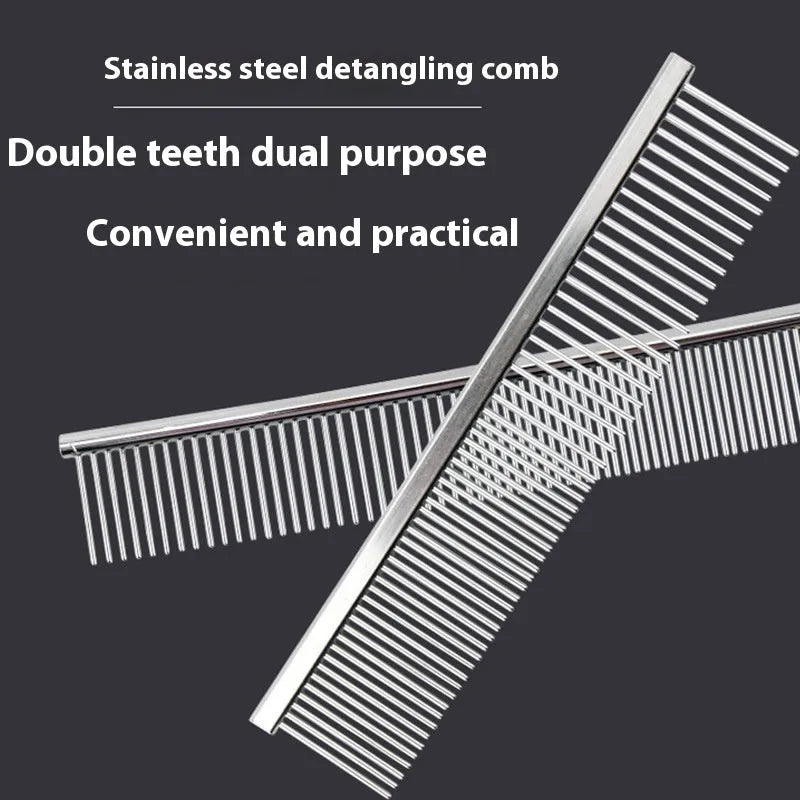 Silver stainless steel straight pet comb in OPP bag, four sizes available for cats and dogs
