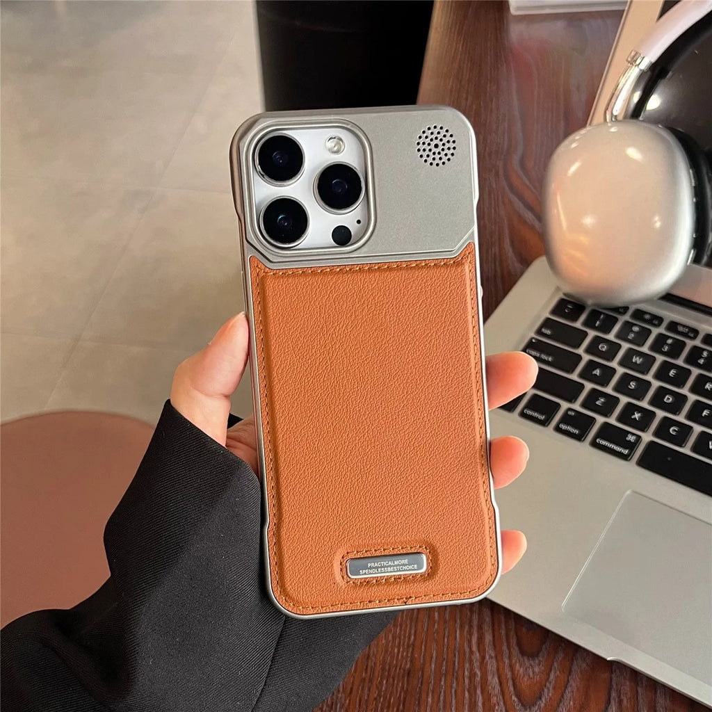 Aromatherapy leather magnetic phone case for iPhone, frameless hard PC cover in Black, Gray, Blue, Brown or Gold.