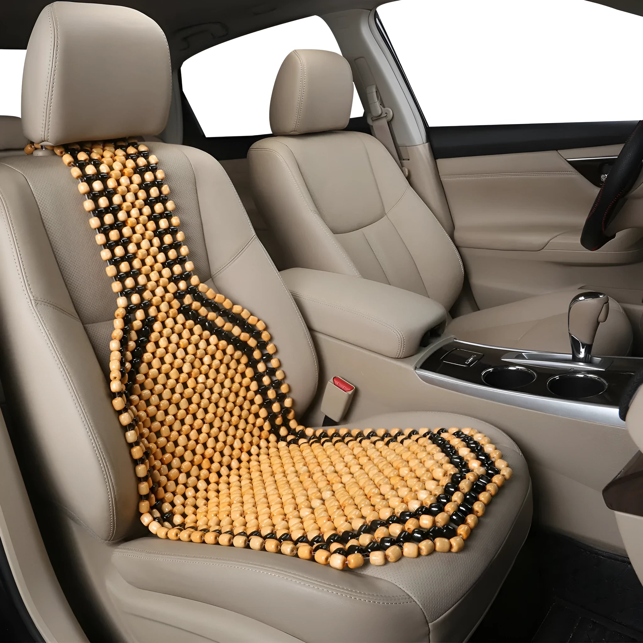 Ventilated summer car seat cushion in beige with universal fit for five-seat vehicles