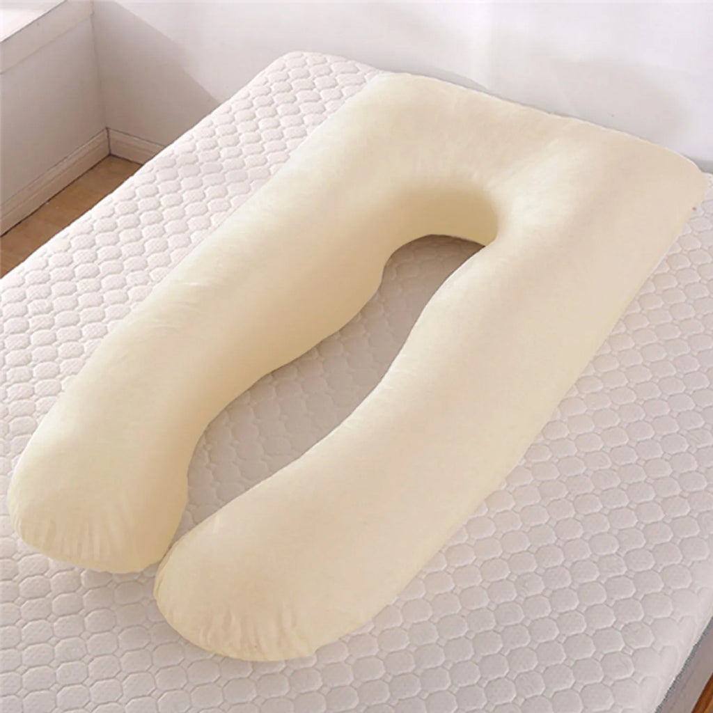 U-shaped maternity pillow in ice silk fabric for pregnancy support, shown in light blue colour.