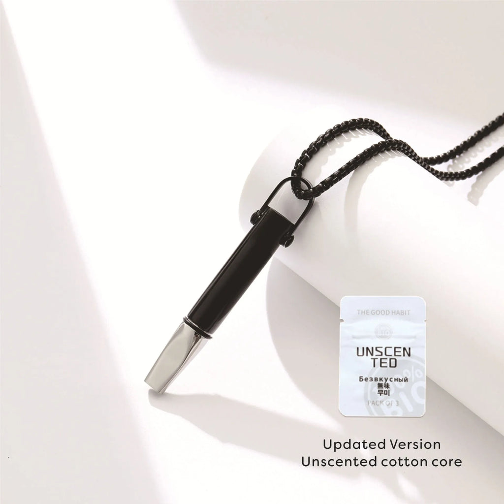 Breathing resistance whistle necklace round tube pendant titanium steel polished finish gold with pearl chain