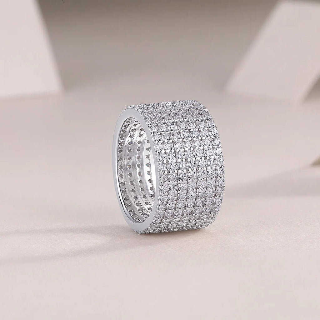 Starry River wedding ring set with moissanite stone in S925 silver with platinum plating, gift box packaging