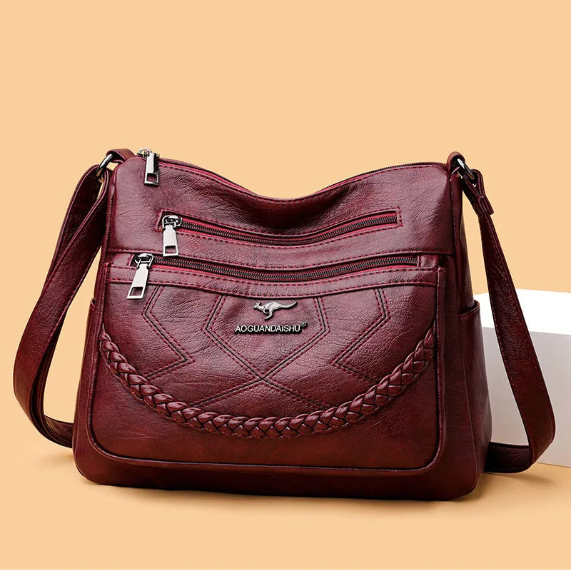 Soft PU leather women's shoulder bag with horizontal square shape in black, red, yellow or blue