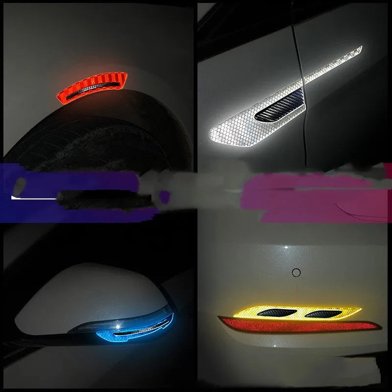 Blue and yellow reflective resin tape strips for universal car bumper and wheel arch protection.