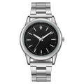 Men's casual stainless steel quartz watch with round dial, 40.5mm, showing gold case and black surface