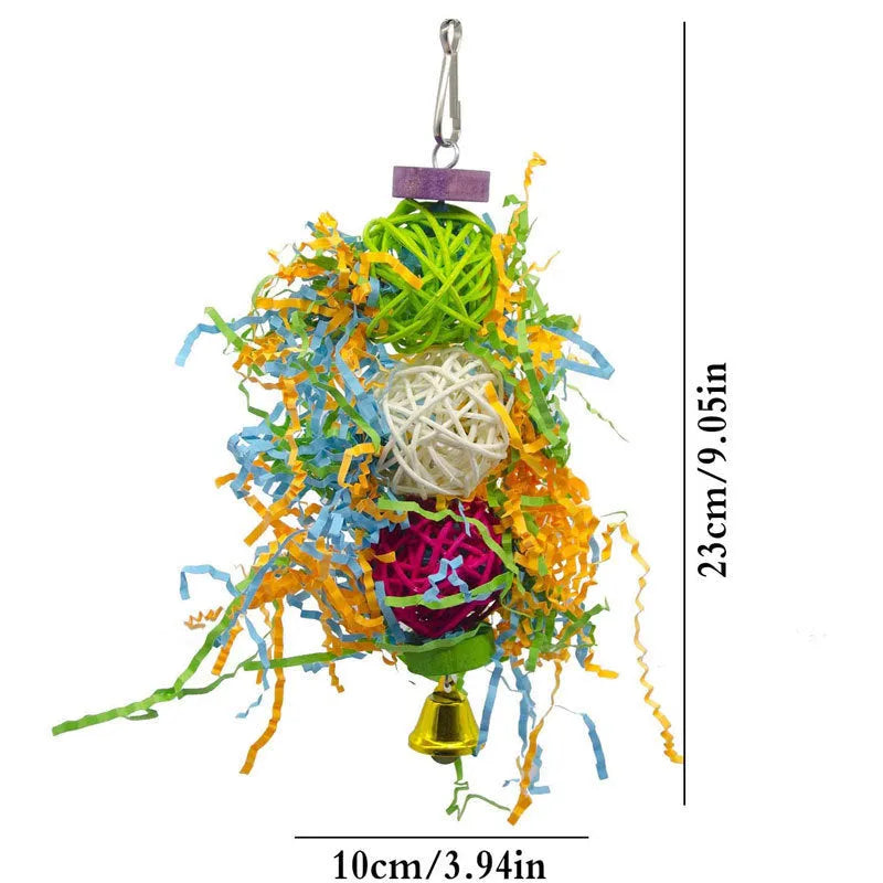 3pcs bird toy set with bamboo, cotton rope, brushed rattan and grass, multicoloured hanging cage toys