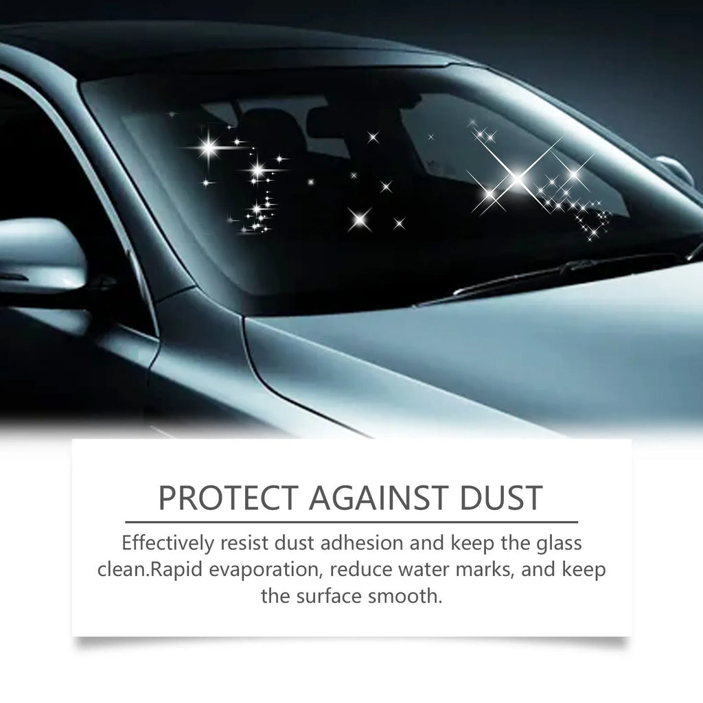 Car glass oil film cleaner with integrated liquid brush and reusable foam sprayer for windscreen cleaning