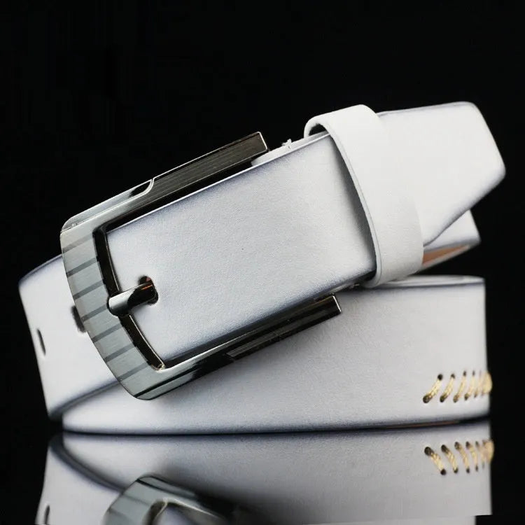 Men's threading casual pin buckle belt in black, white or brown colours with 110cm length