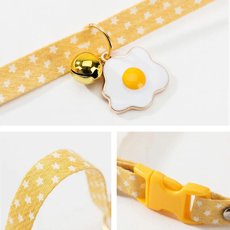 Adjustable cat collar with bell pendant and bow tie in green, pink or yellow for small pets