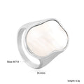 White shell ring with gold plated stainless steel band, diamond and geometric design, for women
