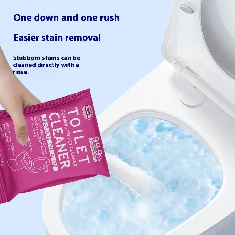 Toilet bubble descaling powder in blue ocean or pink floral fragrance, 240g bag or 5x40g box.