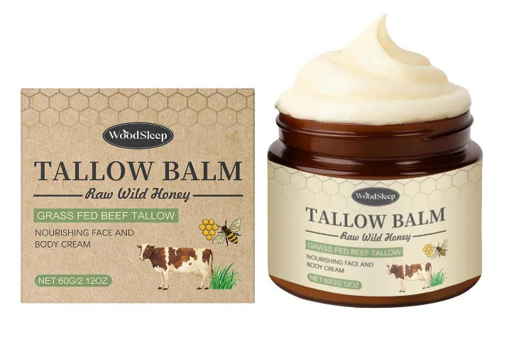 Cow Fat Honey Moisturizing Cream 60g pot on a neutral background