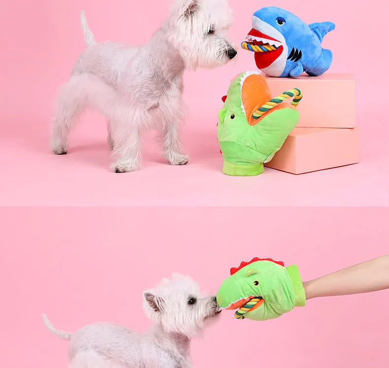 Plush monster shark dog toy in shark colour, soft stuffed animal for pets