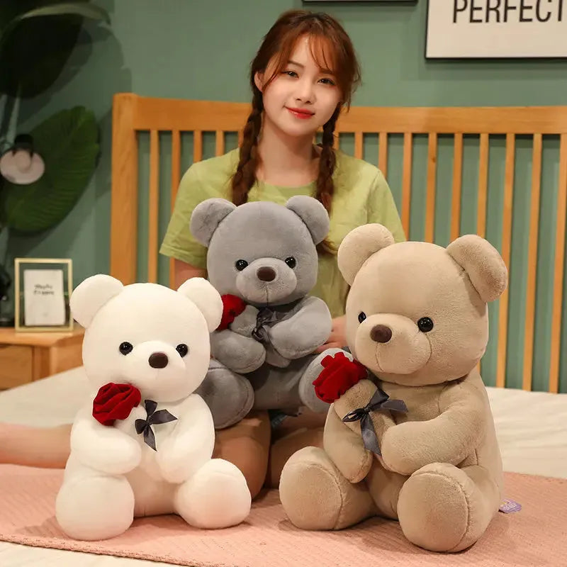 Soft plush teddy bear doll pillow in beige, brown, or grey with vivid cartoon design