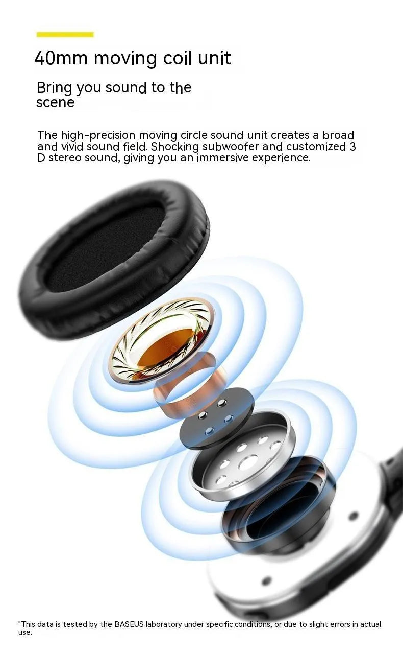 Black and white wireless Bluetooth sports gaming headset with subwoofer shown from the side.