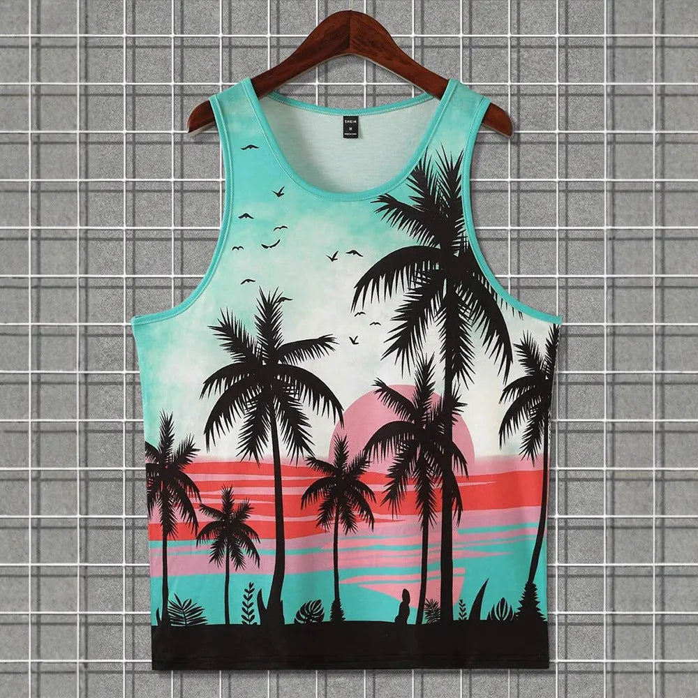 Men's solid colour sleeveless vest in Hawaiian style made from pinhole cloth polyester fabric