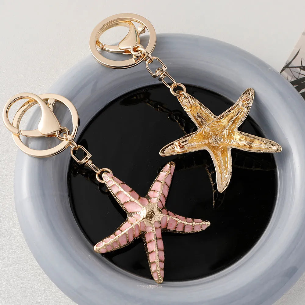 Starfish shell keychain ocean series electroplated pink purple blue simple suitcase decoration