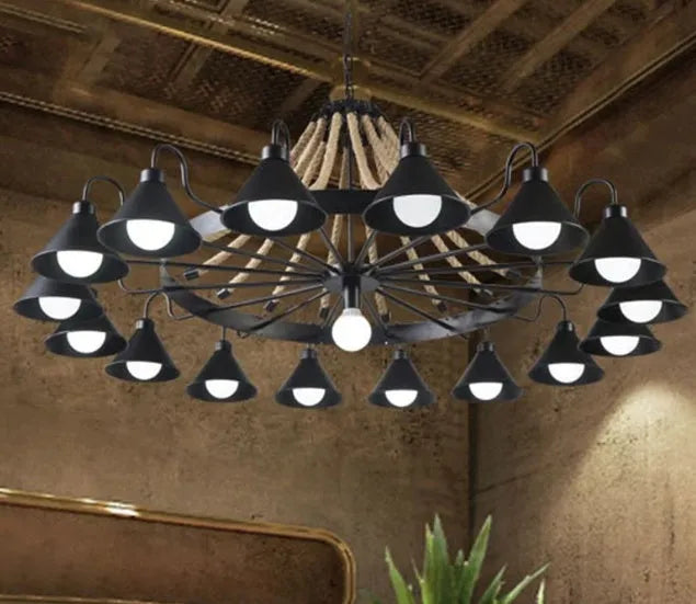 Industrial iron ceiling lamp with hemp rope wrapping, 800mm size, for living room or restaurant