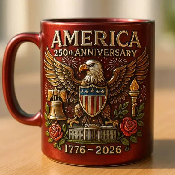 Ceramic America's 250th anniversary mug in 11oz or 15oz with building model design and modern art style
