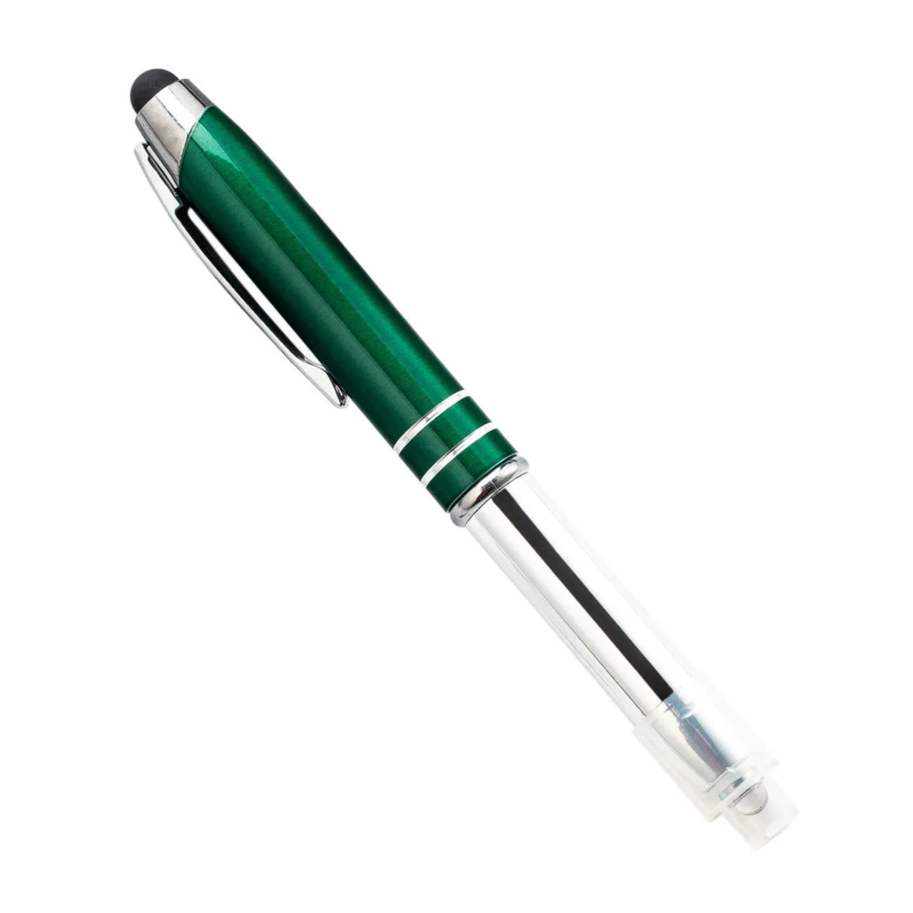 Metal ballpoint pen with capacitive stylus tip and LED light in five colour options