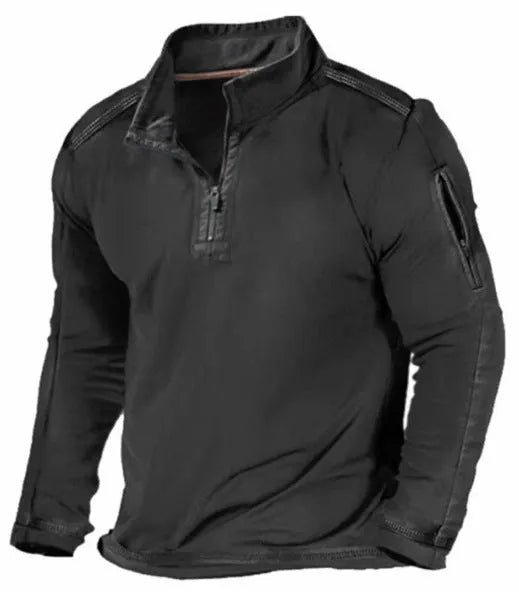 Men's zip-front stand collar long-sleeved polyester sweater in multiple colour options