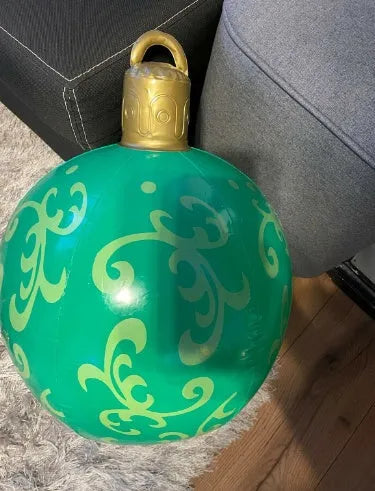 Large 60cm diameter inflatable PVC Christmas decoration ball in bright colours for outdoor use.