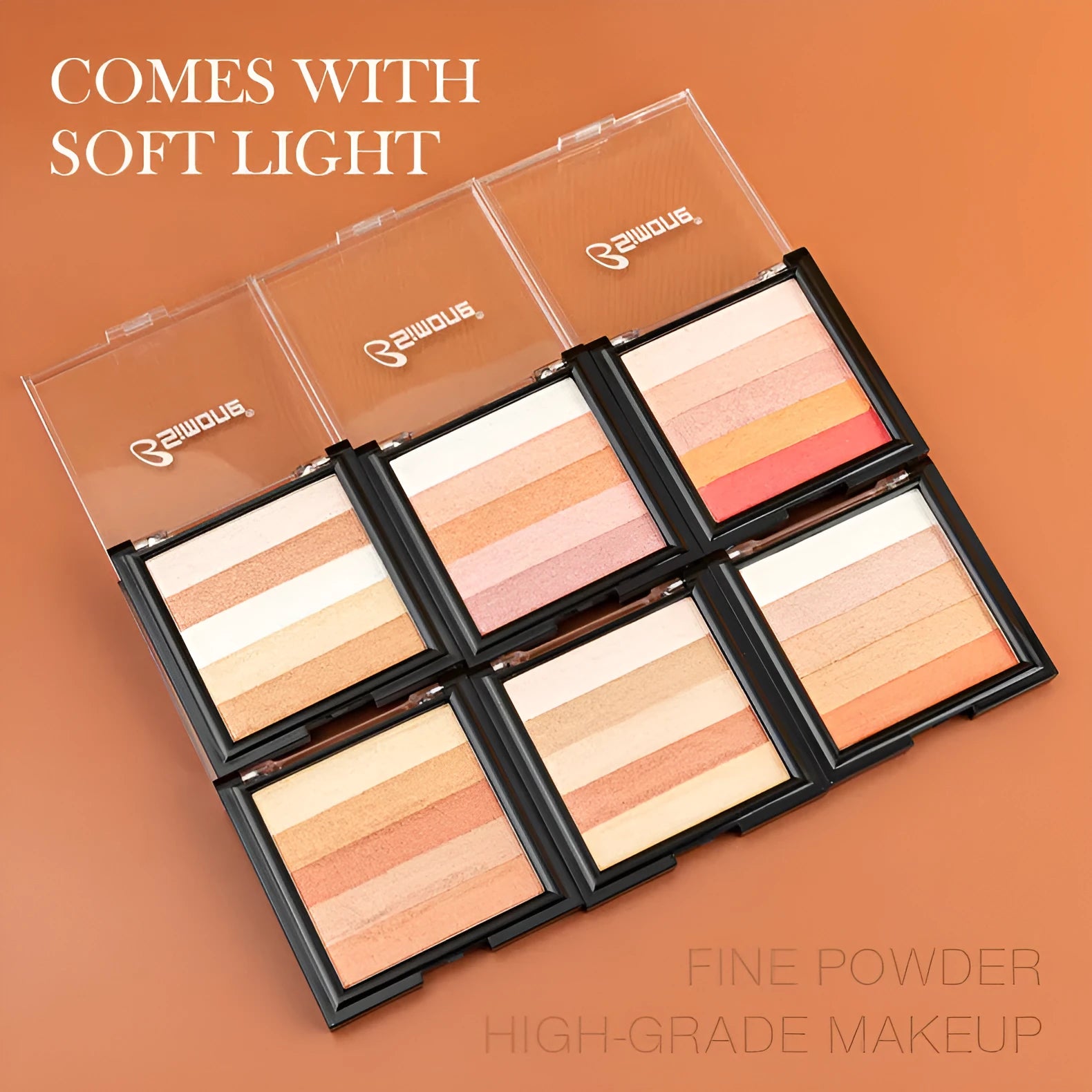 A Highlight Eye Shadow Palette in a standard compact, shown with six colour style options for contouring.