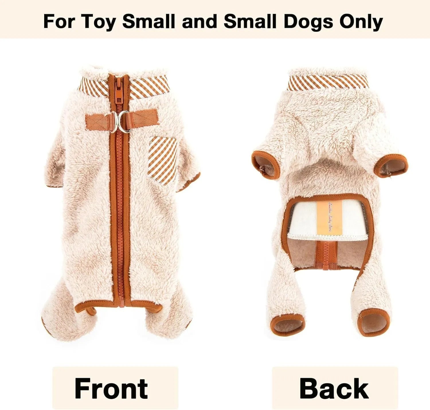Green plush fleece dog coat with four legs and a back zipper on a small dog.