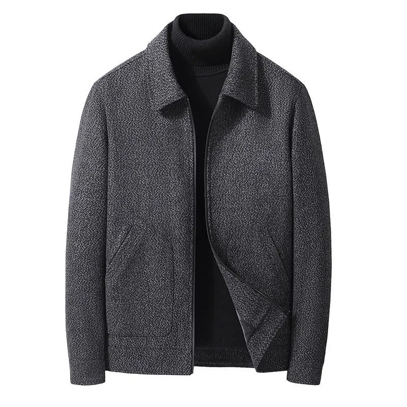 Men's bamboo fiber Vinylon woolen long sleeve coat in black, gray, brown, and coffee sizes M to 5XL