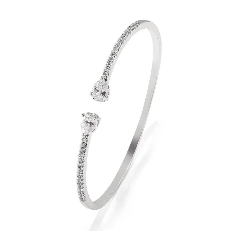 Copper personalised bracelet with inlaid zircon stones in white and blue colour options