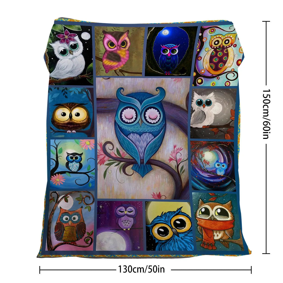 Soft flannel owl pattern blanket in multicolour, available in 75x100cm, 130x150cm, 150x200cm sizes