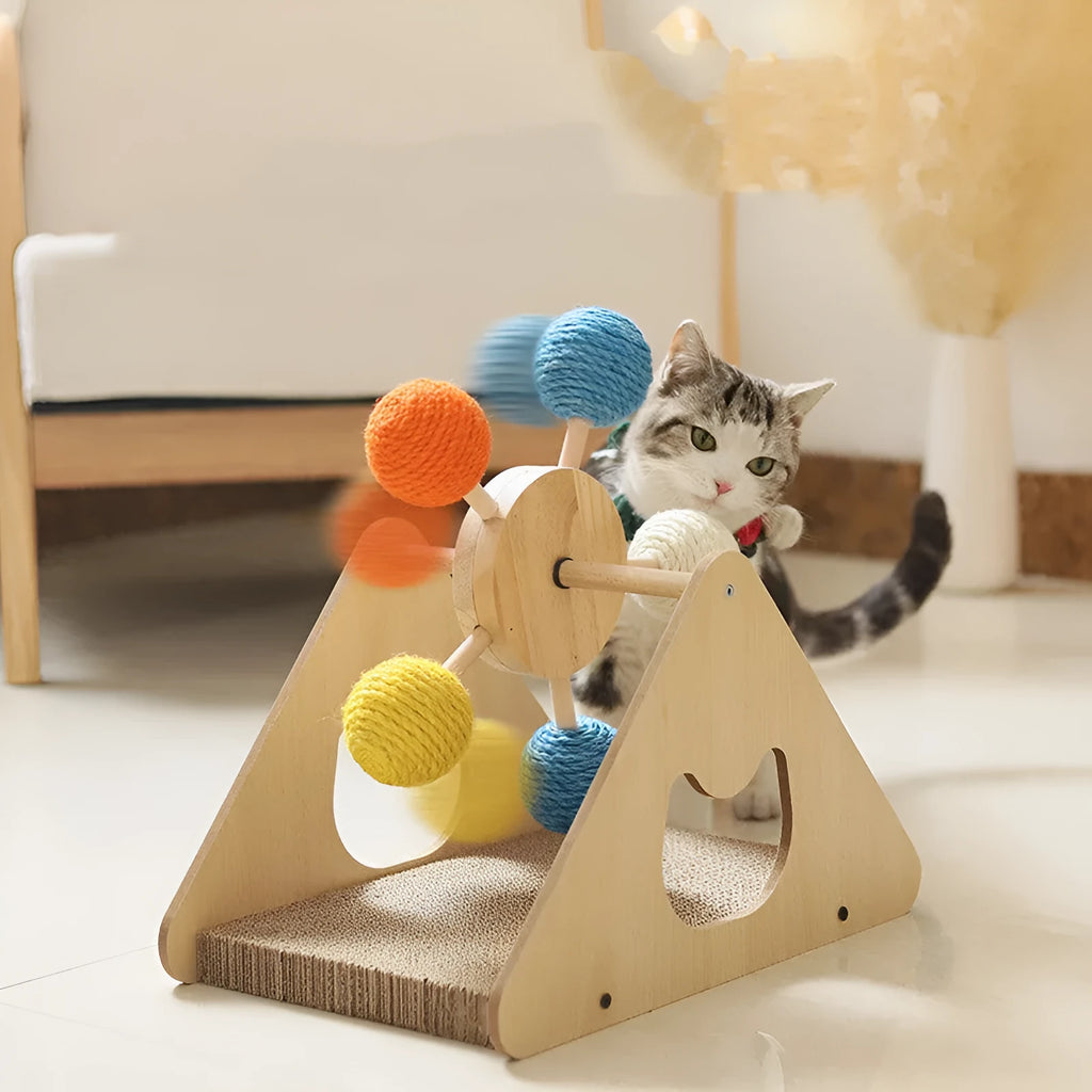 Solid wood rotary table cat scratch board with sisal hemp surface in medium size for indoor cats