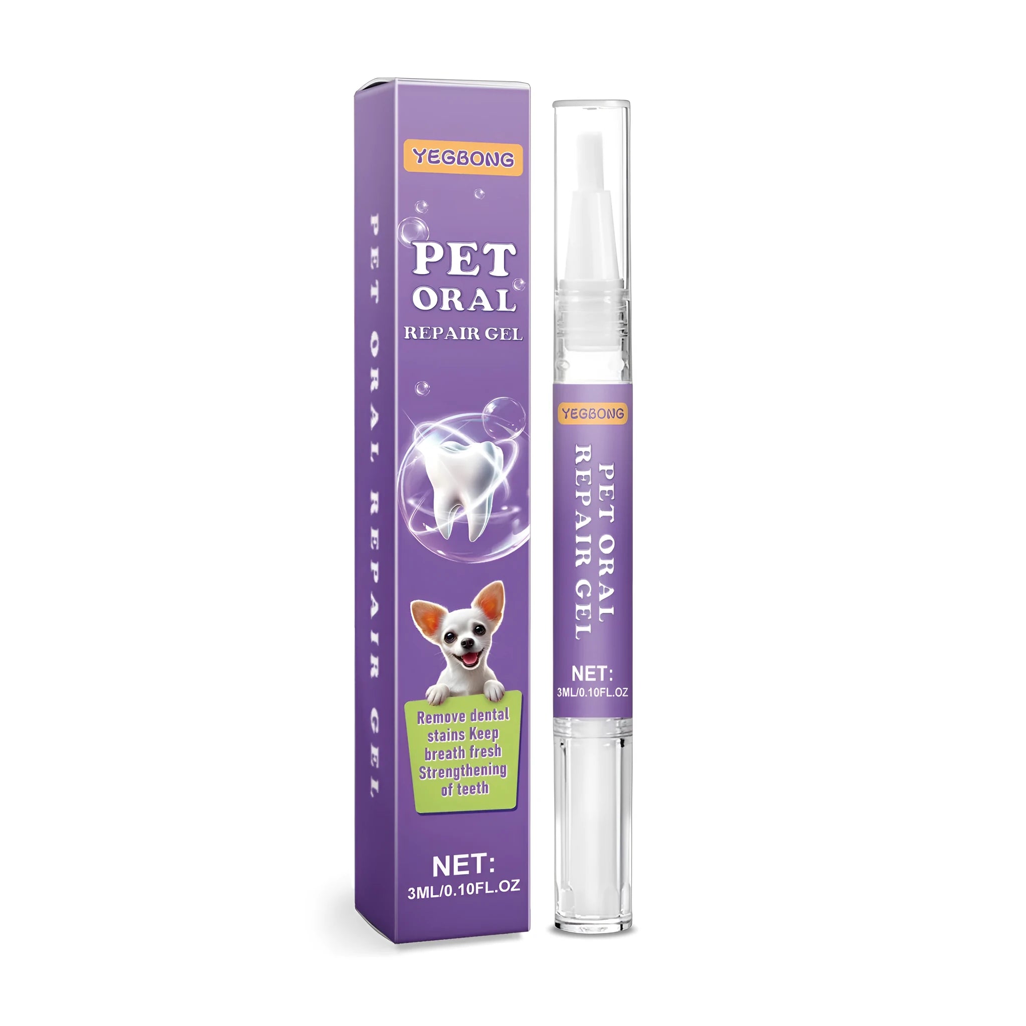 Pet oral cleaning pen 3ml with dental brush for dogs and cats, portable 1.8x12.6cm