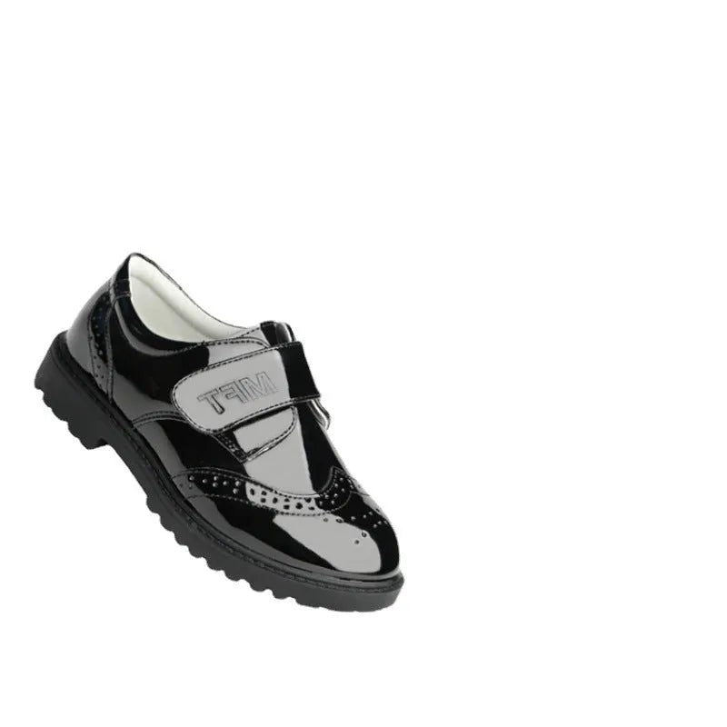 Boys black campus shoes with artificial PU upper and rubber sole, lace or Velcro fastening, sizes 26-42