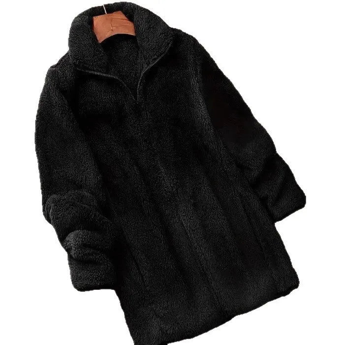 Double-sided fleece jacket in black, navy blue, or khaki with fleece lining and Asian-fit sizing