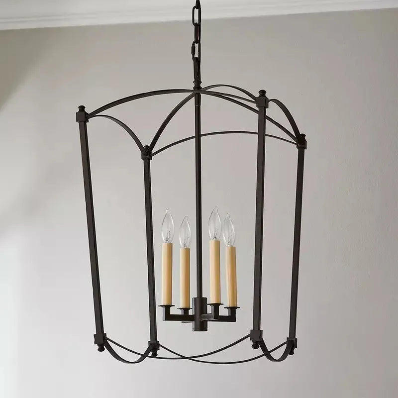 Iron droplight ceiling lamp with 4 heads in gold or black finish for staircase lighting