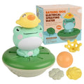 Water spray frog bathroom toy with electric lamplight and rotating shower head, plastic, 12.2 by 13 cm