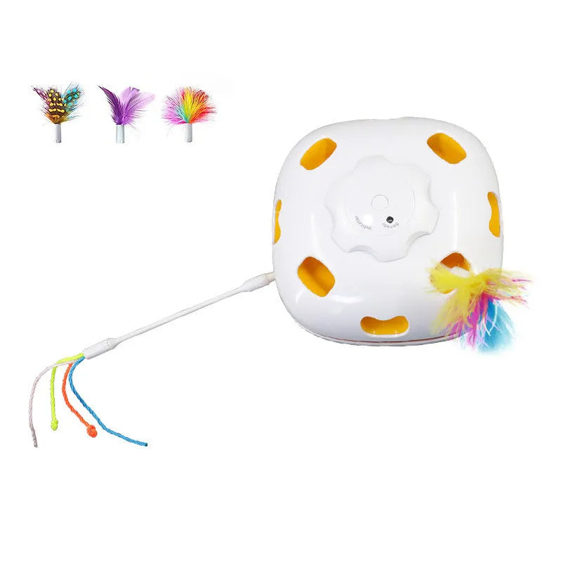 Plastic interactive cat tease toy with motion features measuring 19.8x11.5x19.5cm