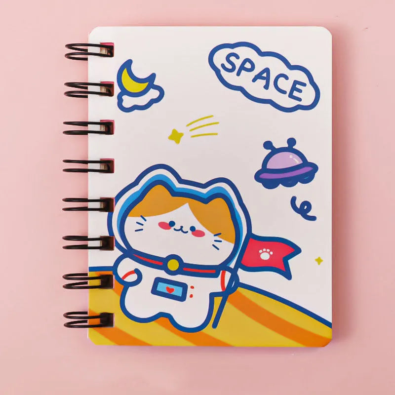 Astronaut Series pocket flipper notebook showing 10.5 by 8 cm size with choice of four space-themed cover designs.