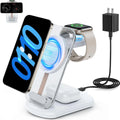 Transparent folding magnetic three-in-one wireless charger in black on a desk.