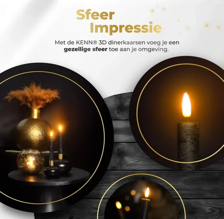 Black S2 3D Flame LED Taper Candle with realistic dancing flame effect