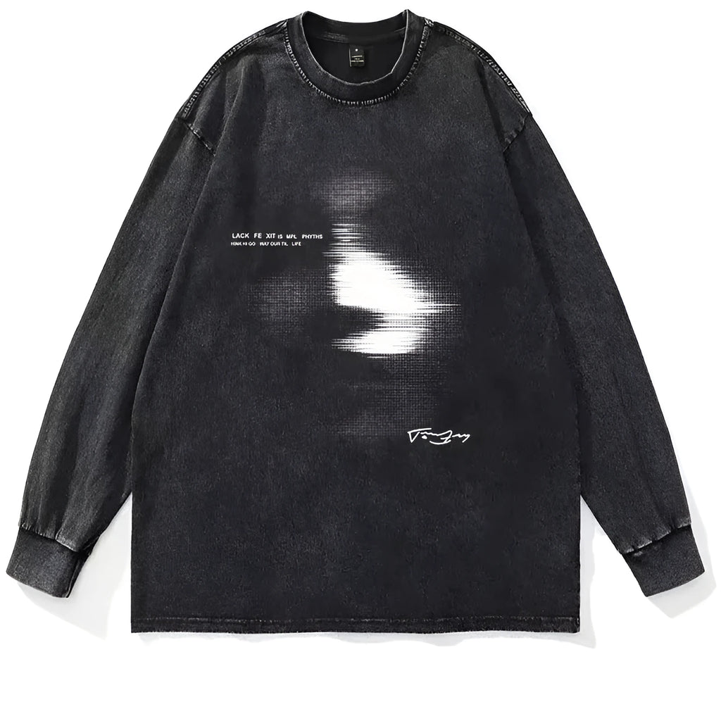 American style distressed heavy cotton round neck long sleeves t-shirt for men, loose fit, size M to XXXL