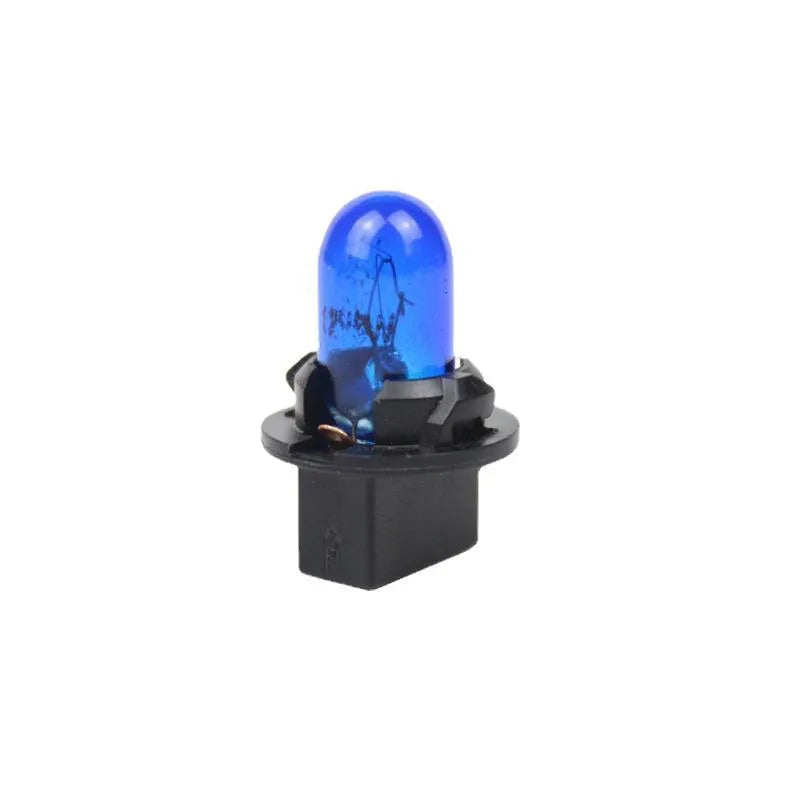 T5 12 volt 1.2 watt car dashboard indicator light bulb in red, blue, green, amber, yellow, and purple colours.