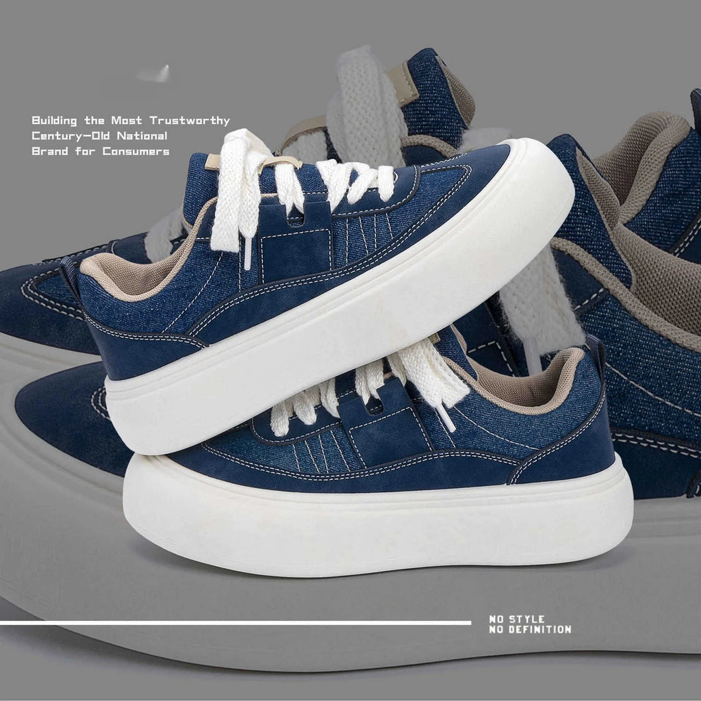Men's low-top canvas platform shoes with round toe and lace-up closure in multiple colour options