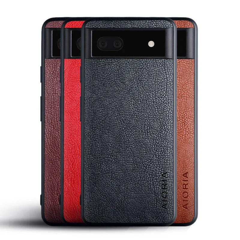 Google Pixel 6A phone case with lychee skin texture in pure colour options