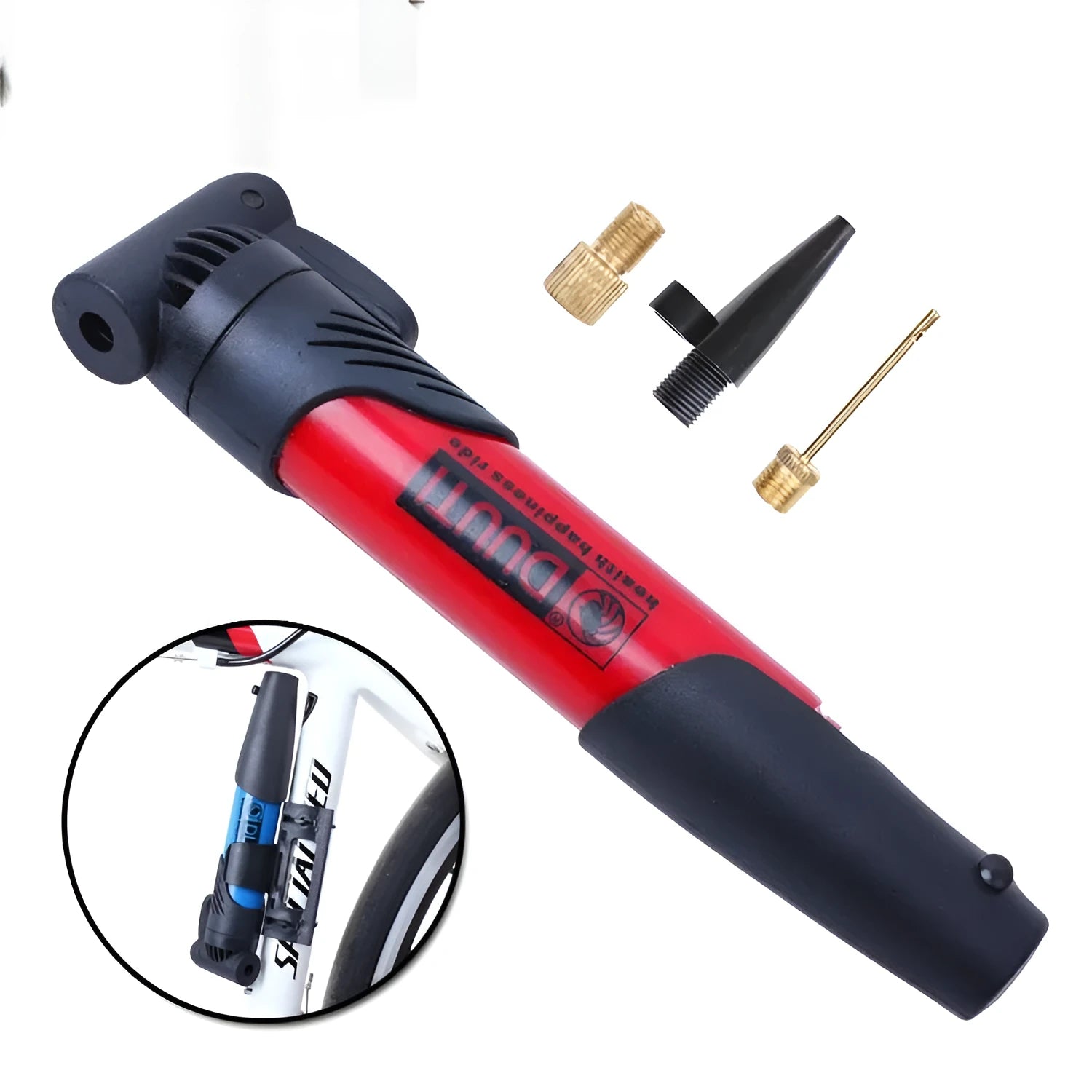 Bicycle mountain bike mini inflator in plastic with multiple colour options